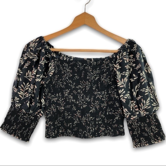 Zara - Crop Puff Sleeve Elastic Waist / Sleeve Fern Leaf Top - XS - Picture 7 of 7